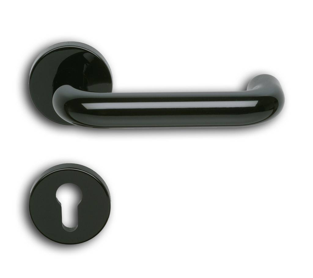 ProduktbeschreibungDrücker und Abdeckungen der Rosetten aus Nylon, Farbe ..., Drücker Ø 23 mm, lockerrungssichere Drückerstiftverbindung in wartun