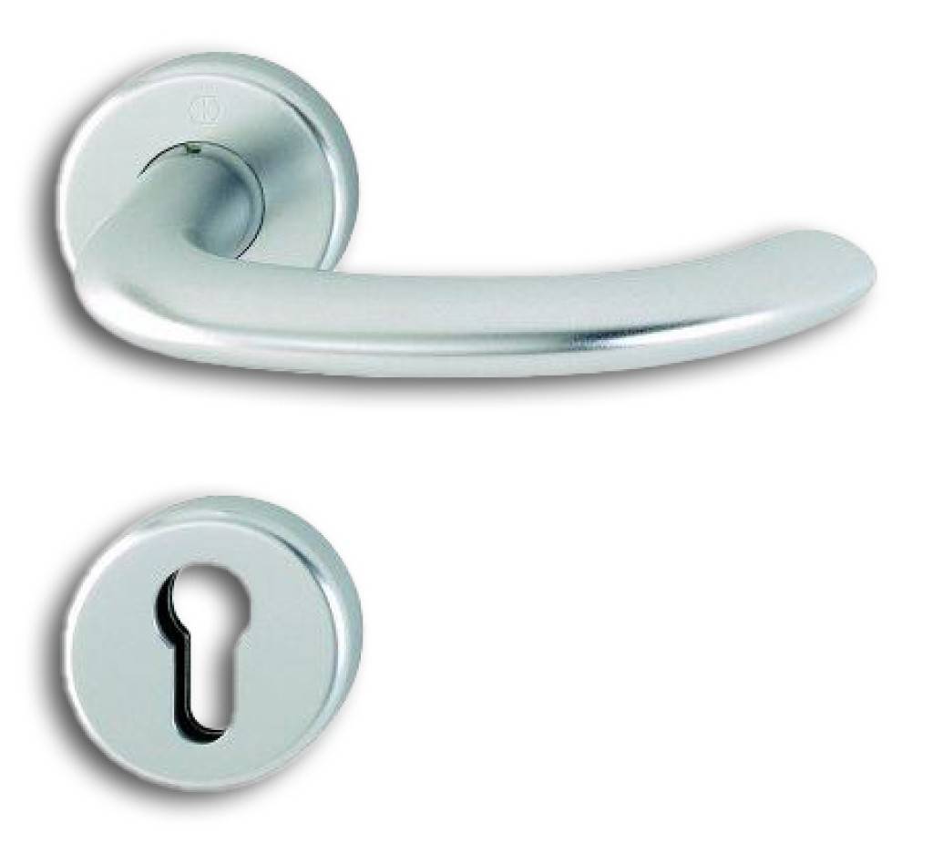 HOPPE-Aluminium-Rosetten-Türgriff-Garnitur mit Schlitzkopf/Olive für Bad/WC-Türen geprüft nach DIN EN 1906 37-0140A, Objekt-Garnitur Lagerun