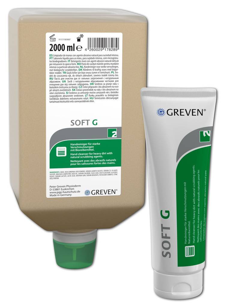 Handreiniger Greven Soft GAusführung Pastöser Handreiniger mit Naturreibemittel Gute Hautverträglichkeit bei starker Reinigungskraft Löse