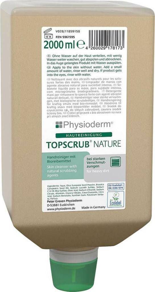 TOPSCRUB NATUREHautreinigung Handreiniger mit Naturreibemittel aus Olivenkernmehl für starke VerschmutzungenHandreiniger mit Naturreibemittel für st