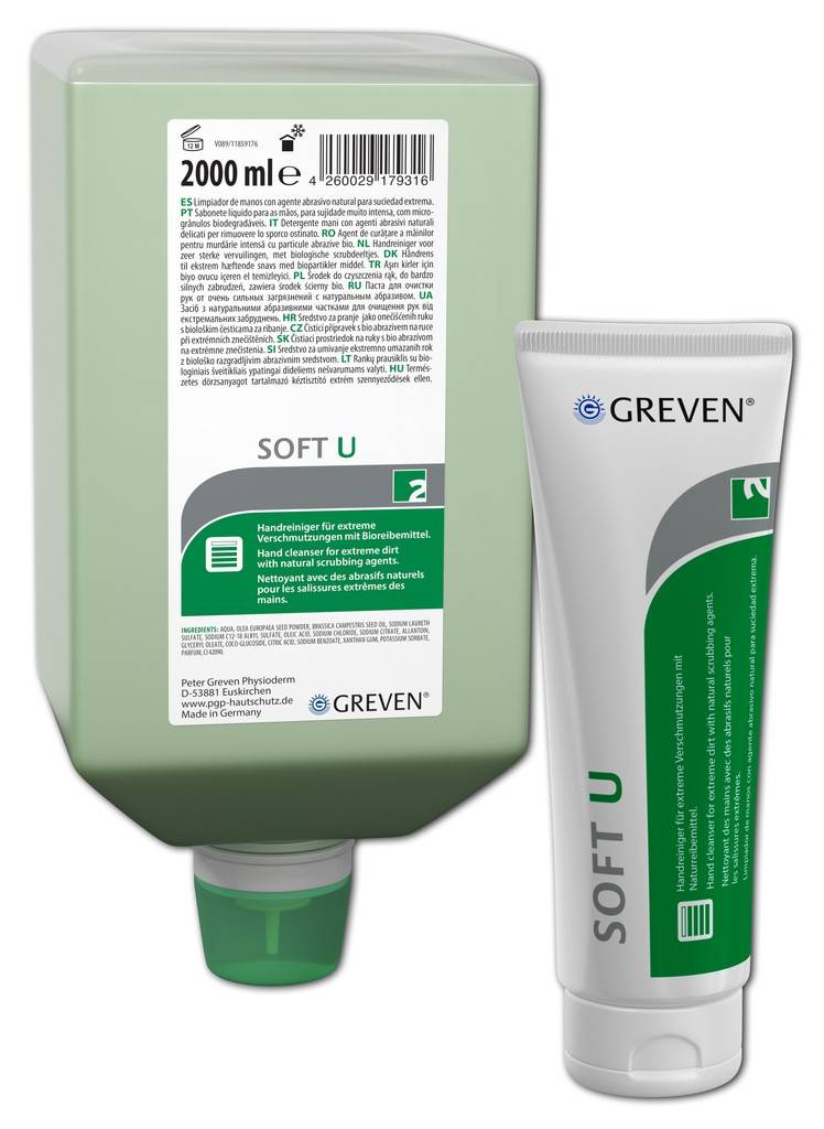 GREVEN SOFT UHautreinigung Pastöser Handreiniger mit Reibekörpern aus OlivenkernmehlPastöser Handreiniger mit Reibekörpern aus Olivenkernmehl bei