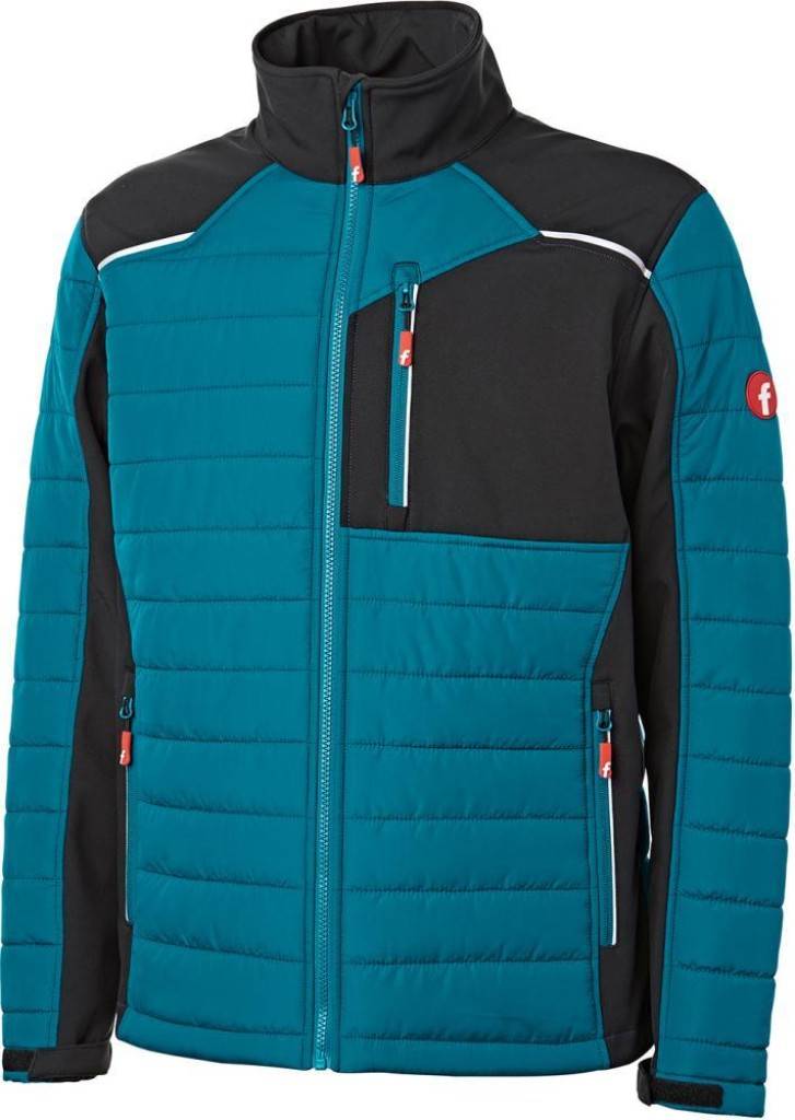 Hybrid-SteppjackeEigenschaften Materialmix aus Steppzonen und Softshell Wärmende Steppzonen am Rumpf vorne und hinten Dehnbares Softshell f