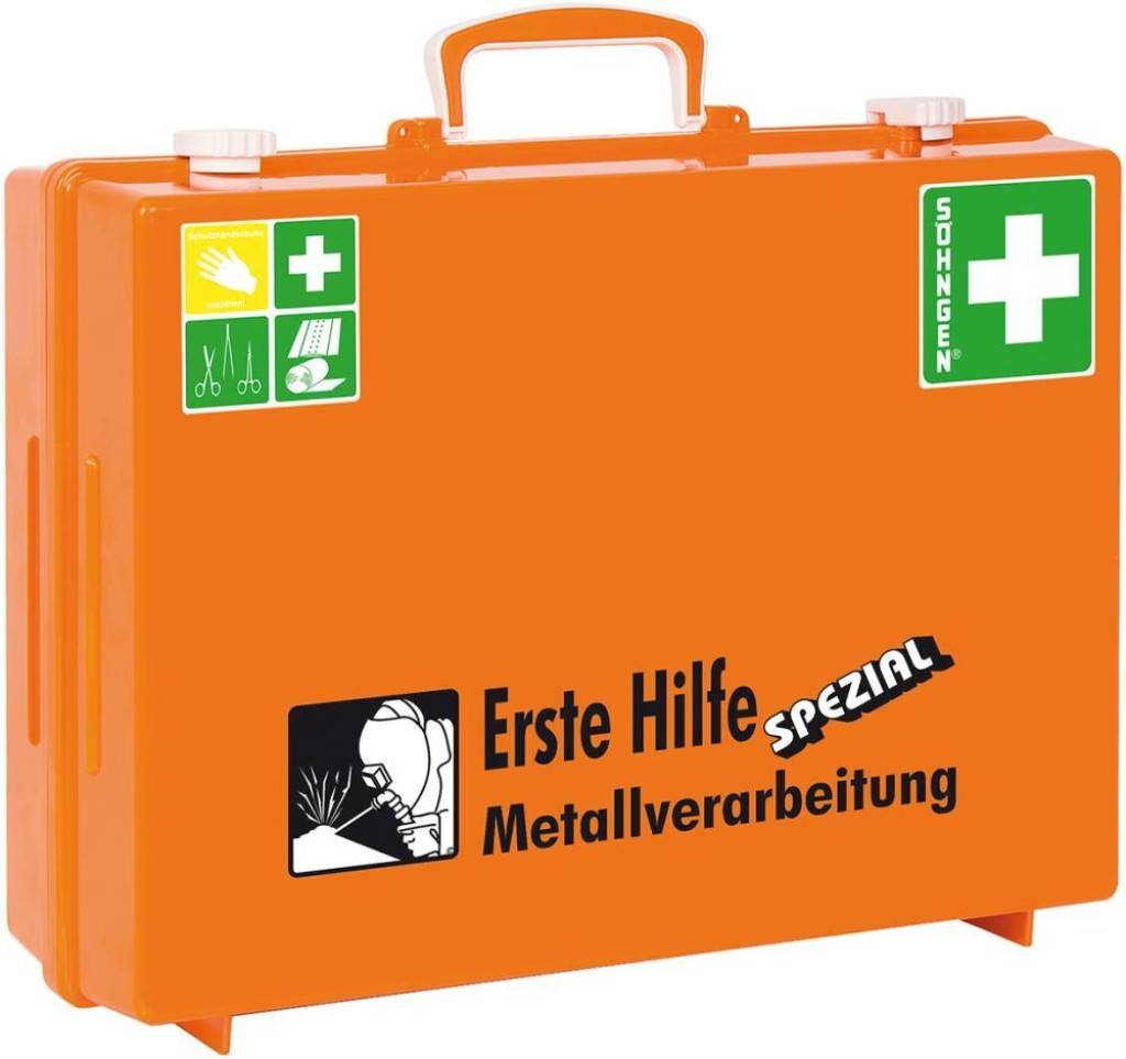 Erste-Hilfe-Koffer SPEZIALEigenschaften Branchenkoffer Beinhaltet viele weitere Erste-Hilfe-Produkte, die auf die Unfallgefahren der jeweiligen