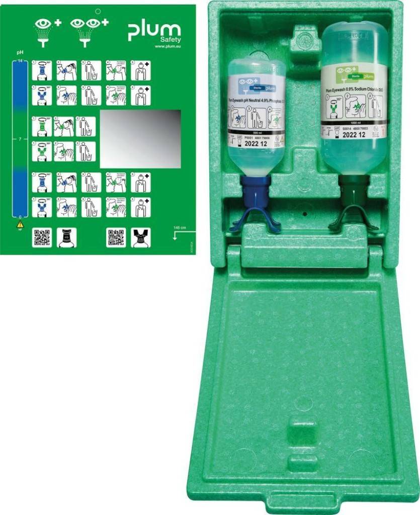 Augen-Notfallstation DUO 4810EigenschaftenStaubgeschützte Wandbox mit Kennzeichnung Augenspülung"Mit separater Piktogrammtafel mit SpiegelMit DUO-Au