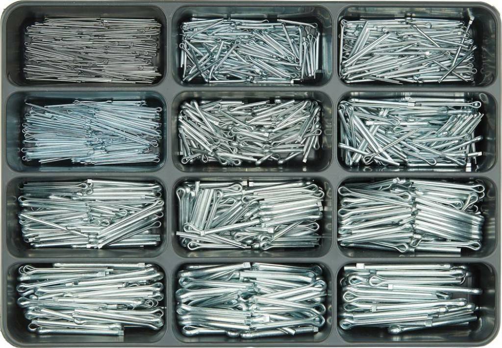 Splint-Sortiment, DIN 94, verzinktSortiment Nr. 14. 1115-teiliges Splinte-Sortiment, DIN 94Lieferung Im stabilen Stahlblechkoffer.Ø mm x Länge mm1,6