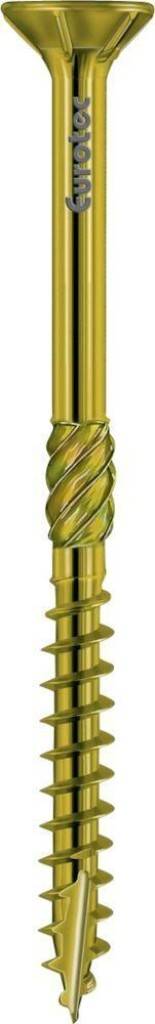 Spanplattenschraube PaneltwistecGehärteter Kohlenstoffstahl, gelb verzinktSenkkopf mit TX-AntriebMit Schabennut an der Schraubspitze und Fräsrippen