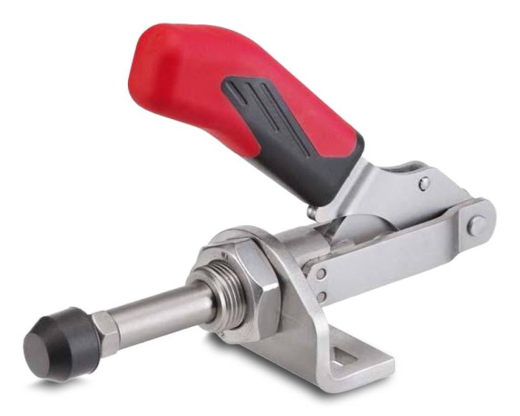 Schubstangenspanner Druck- und Zugspanner mit kleinem Winkelfuß Schubstange und Handhebel gleichlaufend Lange Schubstangenführung mit Befestig