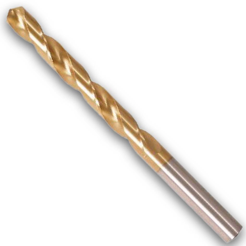 Goldfarboener Wendelbohrer mit silbernem Schaft auf weißem Hintergrund.