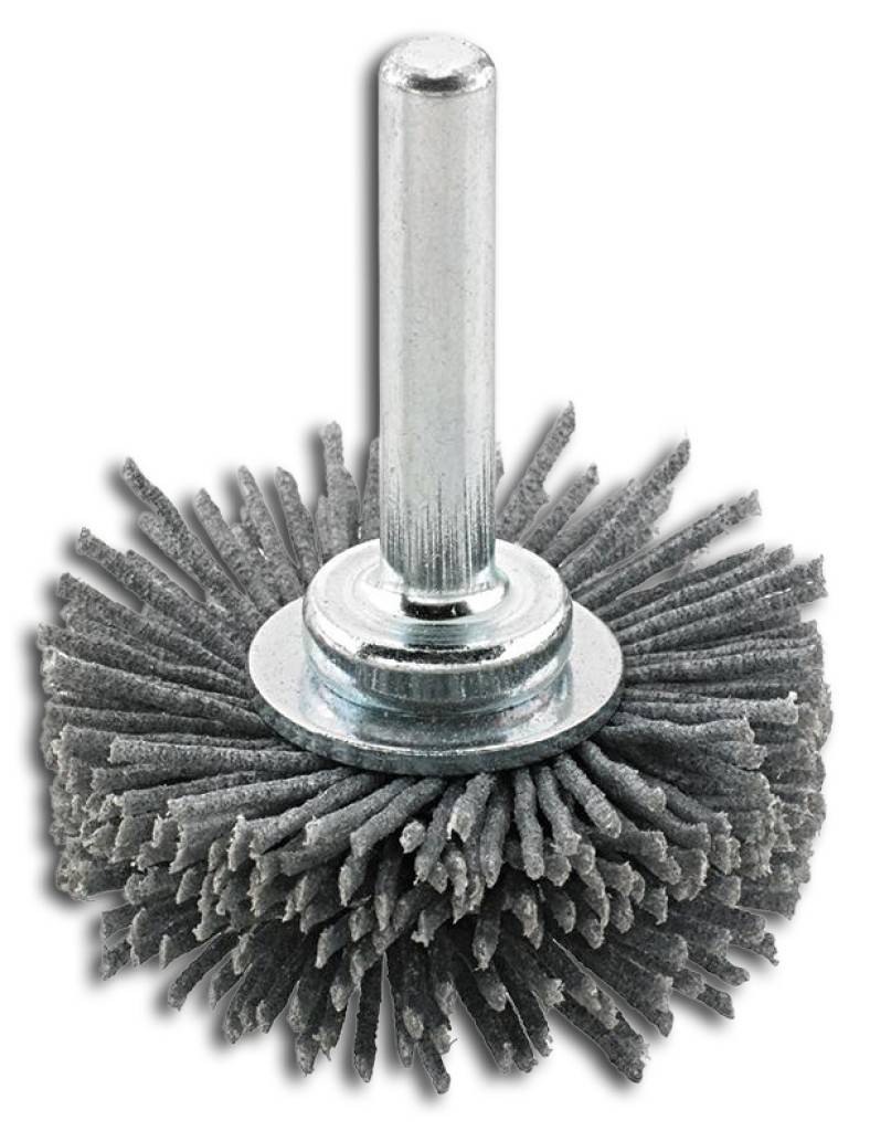 Werkzeug-Rundbürste, SiliciumcarbidAusführungSehr robuste, mit Siliciumcarbid durchsetzte Nylonfäden mit harten und scharfen Spitzen und sehr flexi