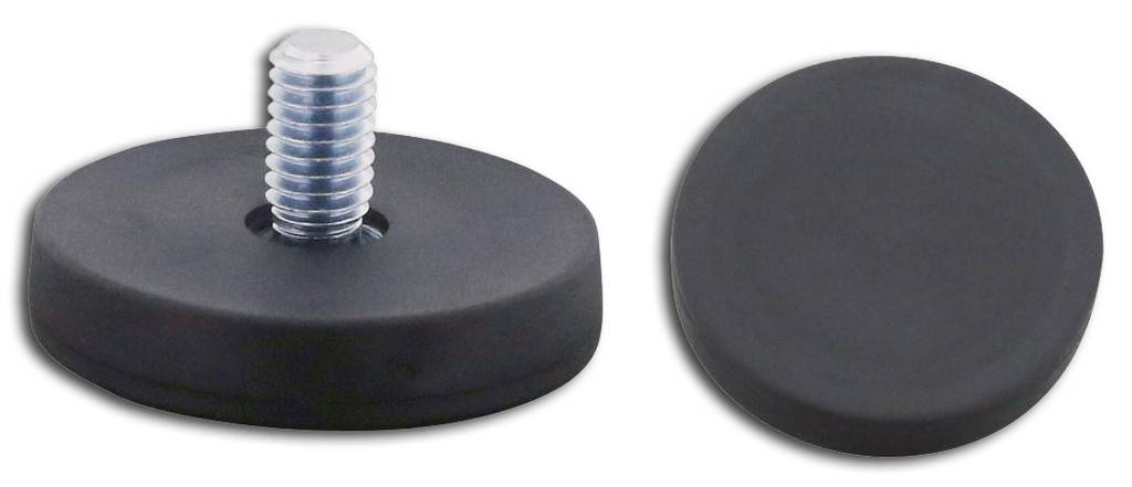 Neodym-Magnet-Flachgreifer mit Neopren-Schutzmantel und GewindezapfenAusführung Aus Neodym, mit Neopren-Schutzmantel, mit Gewindezapfen. Die
