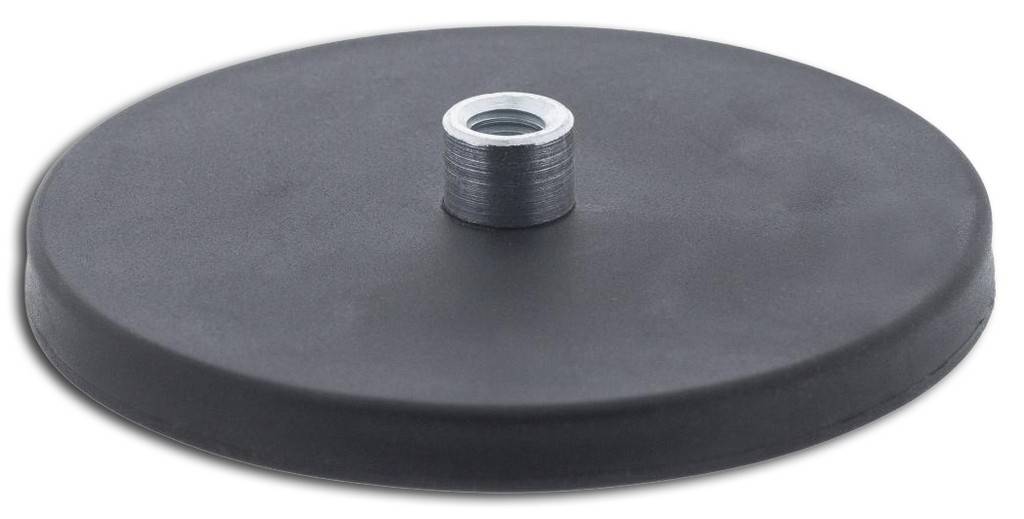 Neodym-Magnet-Flachgreifer mit Neopren-Schutzmantel und GewindebuchseAusführung Aus Neodym, mit Neopren-Schutzmantel, mit Gewindebuchse. Die