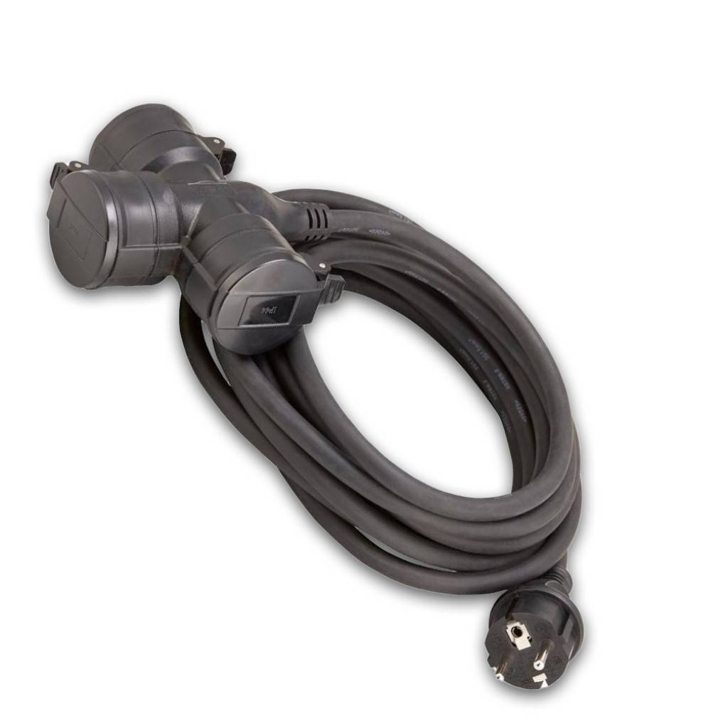 Verlängerungskabel mit 3 SteckdosenAusführung Mit Schutzkontakt-Stecker und -Kupplung mit Deckel.Anwendung Für den Einsatz im Innenbereich sowie