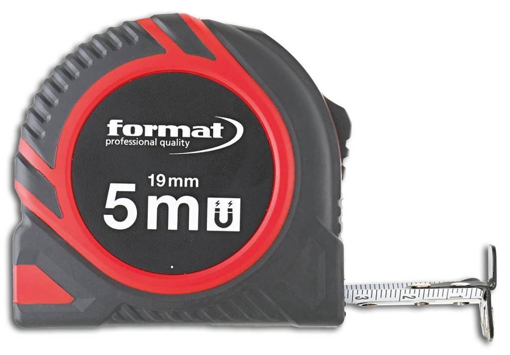 Taschenbandmaß mit Magnet am AnfangsbeschlagAusführung Aus gewölbtem und gehärtetem Federstahl mit mm-Duplex-Teilung, in hochschlagfestem ABS-Kuns
