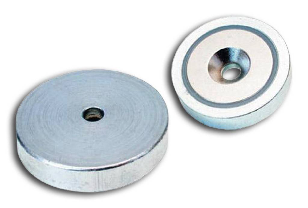 Neodym-Magnet-Flachgreifer mit Durchgangsbohrung und AnsenkungAusführung Aus Neodym, Oberfläche verzinkt und abgeschirmt, mit Durchgangsbohrung und
