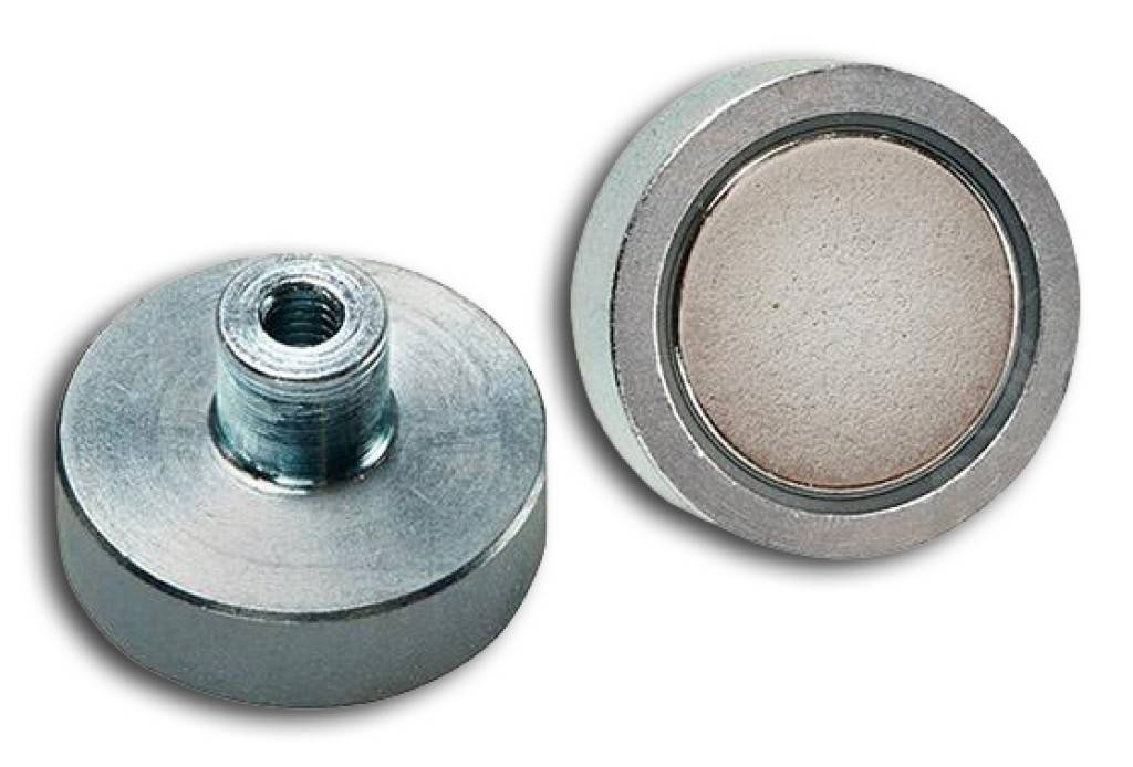Neodym-Magnet-Flachgreifer mit GewindebuchseAusführung Aus Neodym, Oberfläche verzinkt und abgeschirmt, mit Gewindebuchse. Die empfohlene Einsatztem