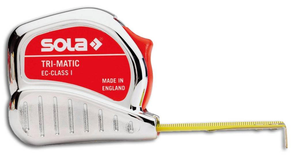 Taschenbandmaß TRI-MATIC, EG IAusführung Aus gewölbtem und gehärtetem Stahl mit mm-/cm-Teilung In hochschlagfestem Kunststoffgehäuse, verch
