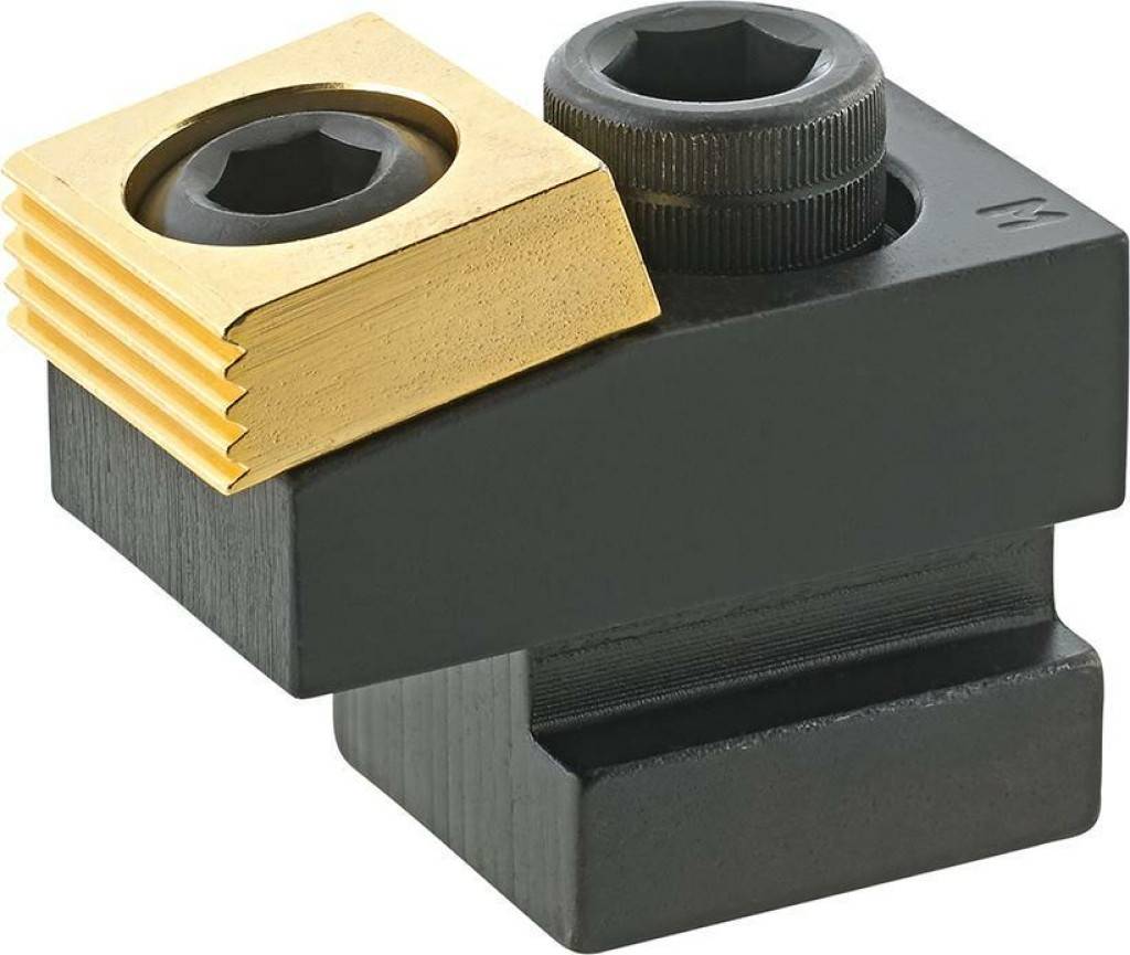 Niederzug-Spannpratze mit ExzenterschraubeUniverselles Spannsystem zur Spannung von allen Werkstückformen, egal ob rechtwinklig, schräg, konkav oder