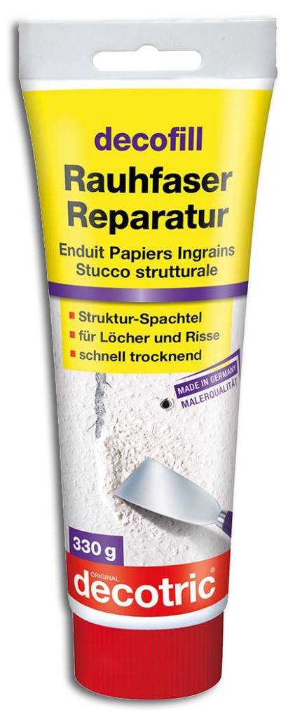 decofill Rauhfaser Reparatur Struktur-SpachtelDie schnelle und saubere Lösung für beschädigte Rauhfaser-Tapeten. Ideal zum Ausbessern von Dübellö