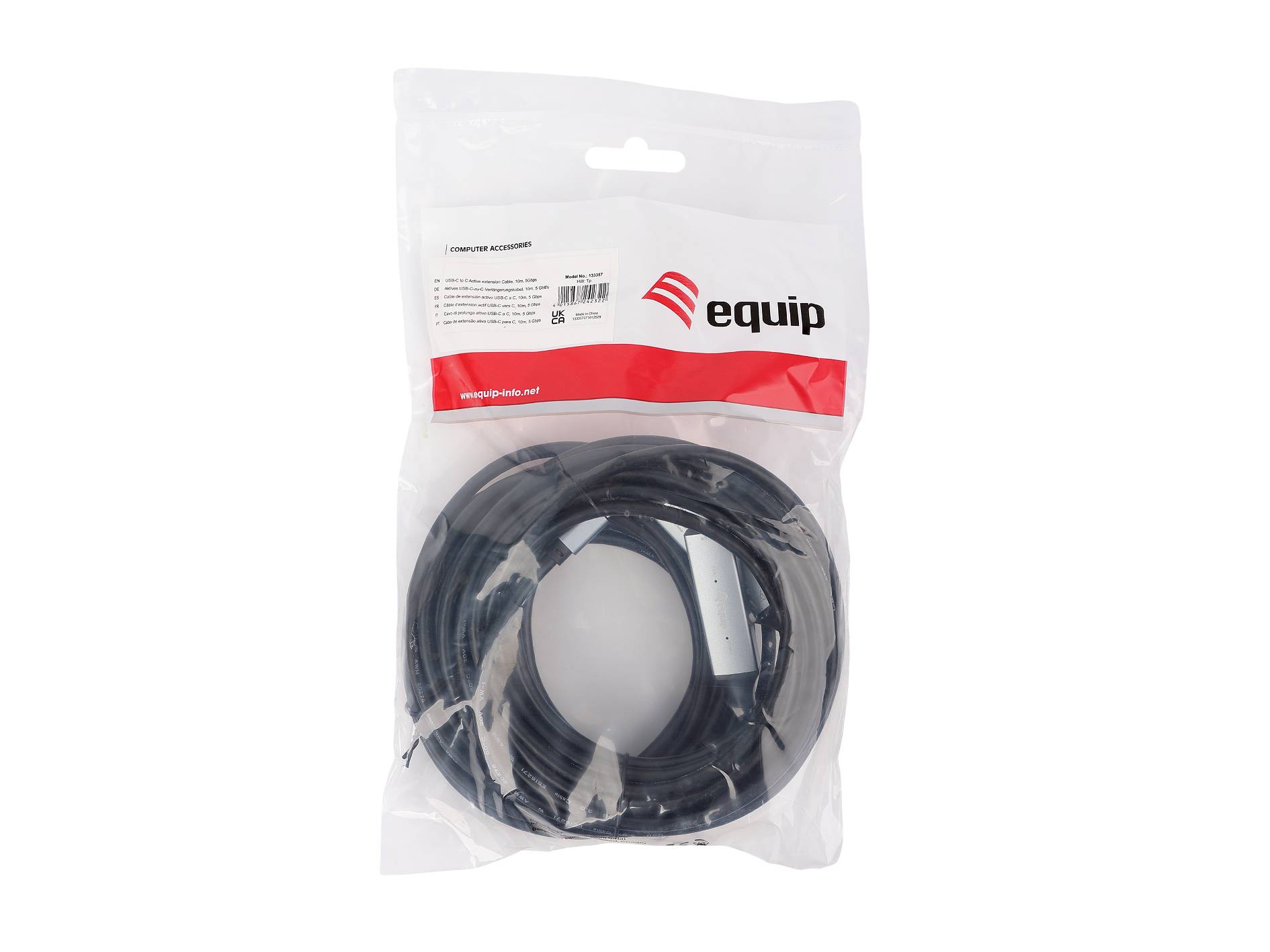 Equip 133357 Equip Kabel USB-C 3.2 -> C St/Bu 10.00m 5V/2A schwarz