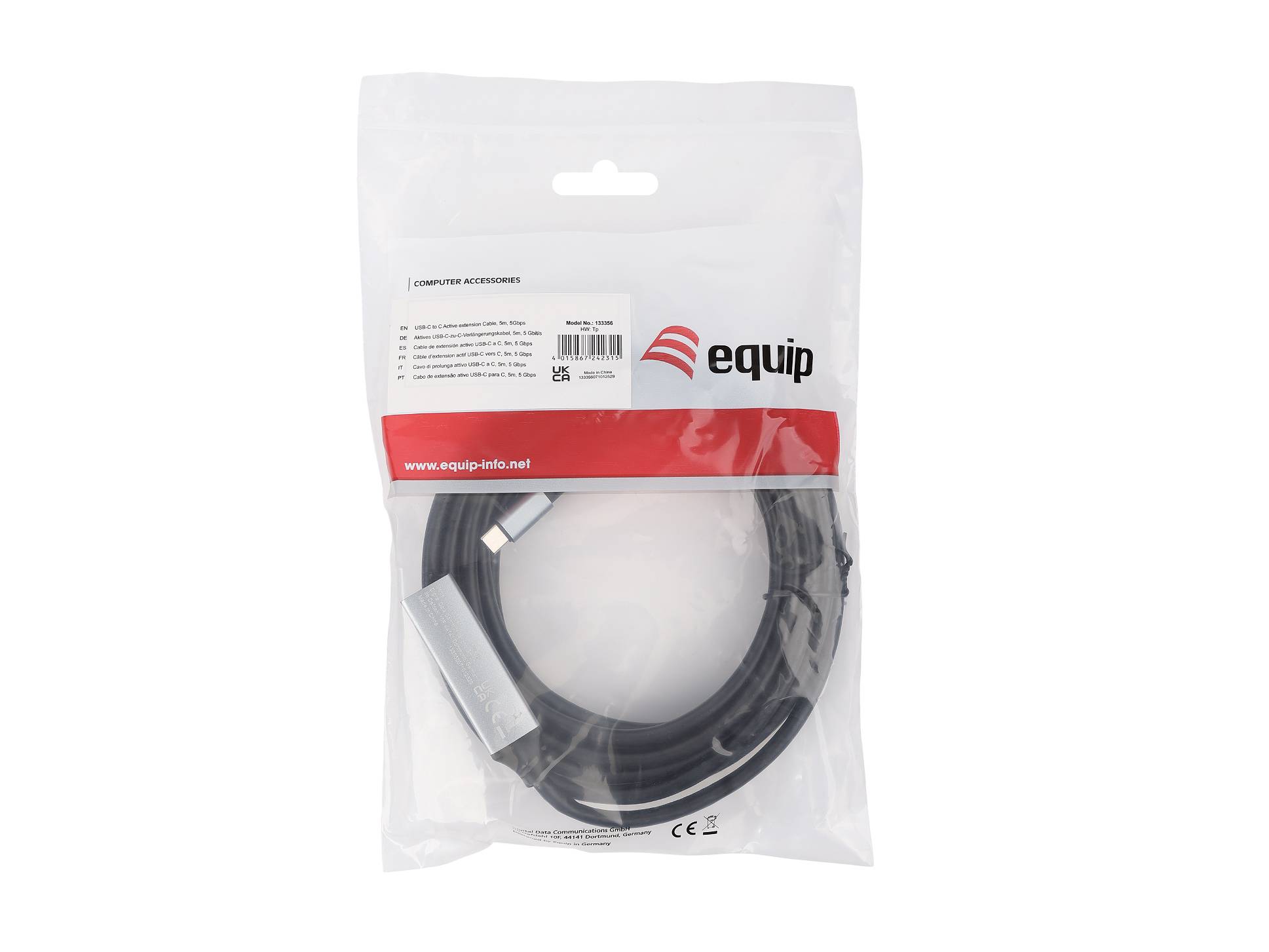 Equip 133356 Equip Kabel USB-C 3.2 -> C St/Bu 5.00m 5V/2A schwarz