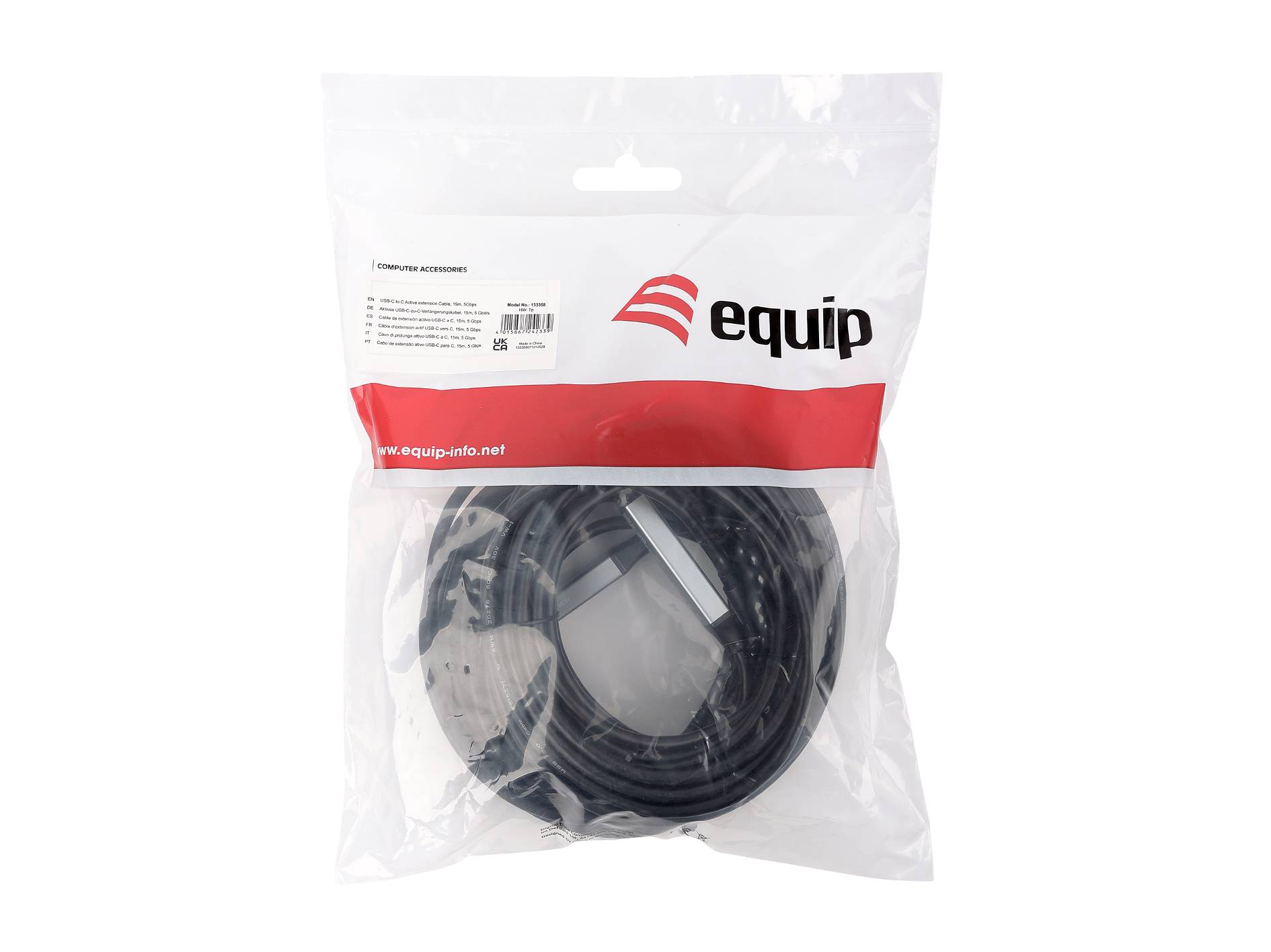 Equip 133358 Equip Kabel USB-C 3.2 -> C St/Bu 15.00m 5V/2A schwarz
