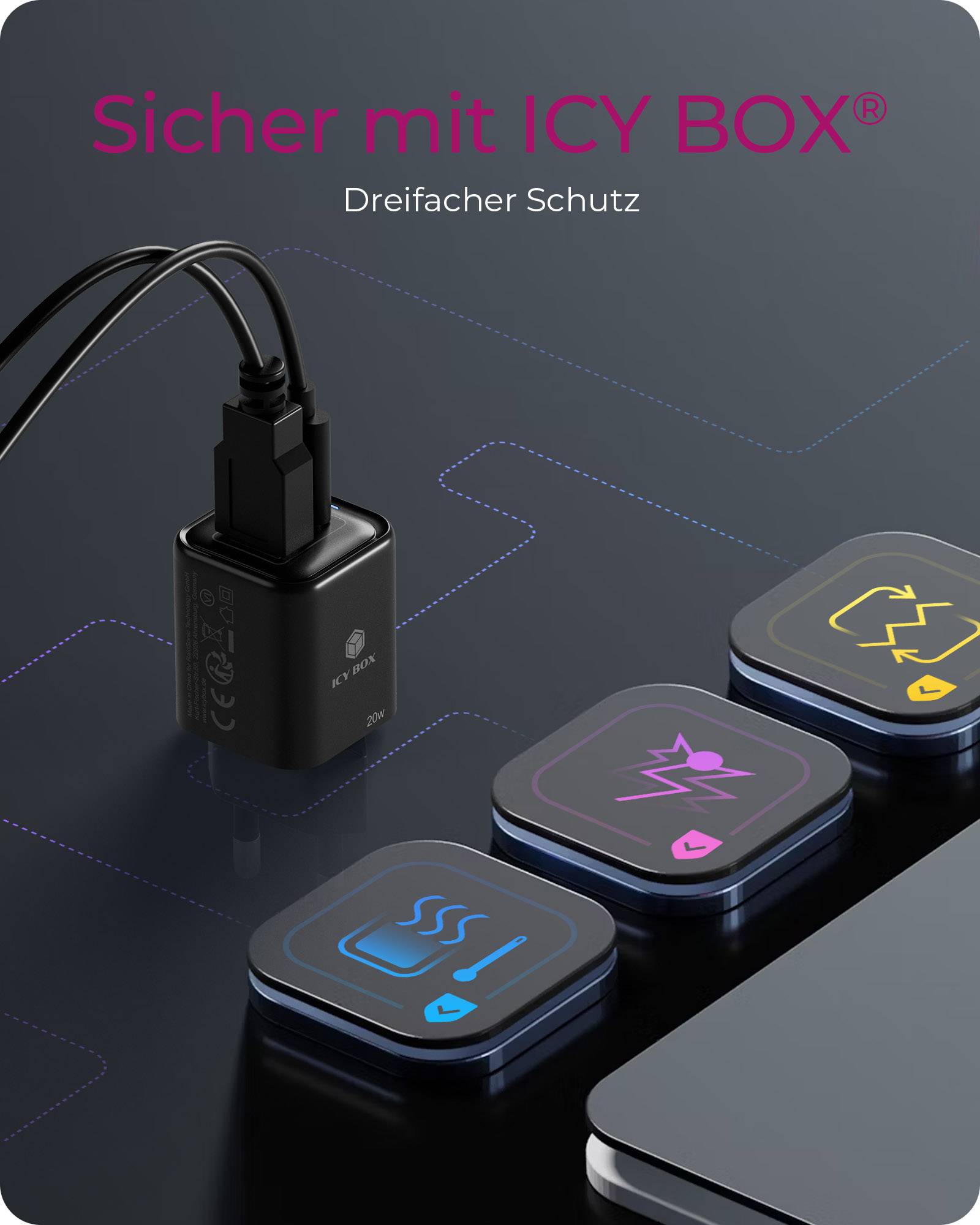 Icy Box IB-PS1020-PD Schnellladegerät 2-Port IcyBox USB 20W für Mobilgeräte