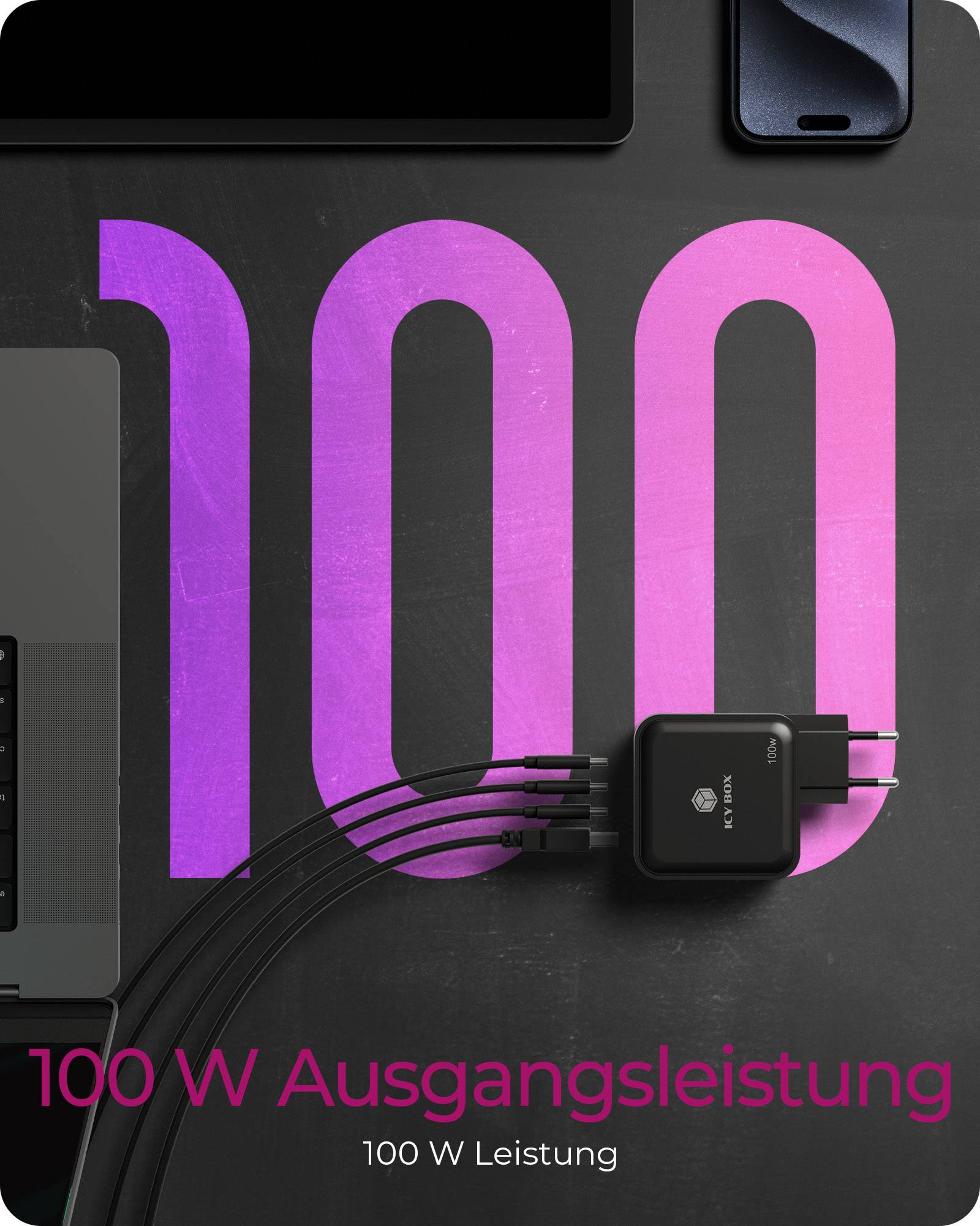 Icy Box IB-PS1040-PD Ladegerät 4-Port IcyBox 100W GaN mit PD 3.0