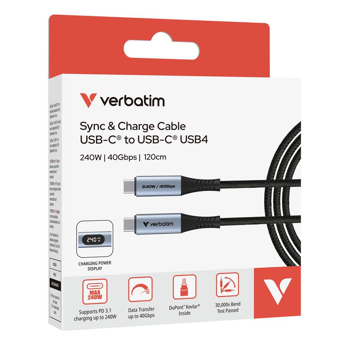 Verbatim 31849 Verbatim Sync & Charge USB-C to USB-C 240W Display 120cm