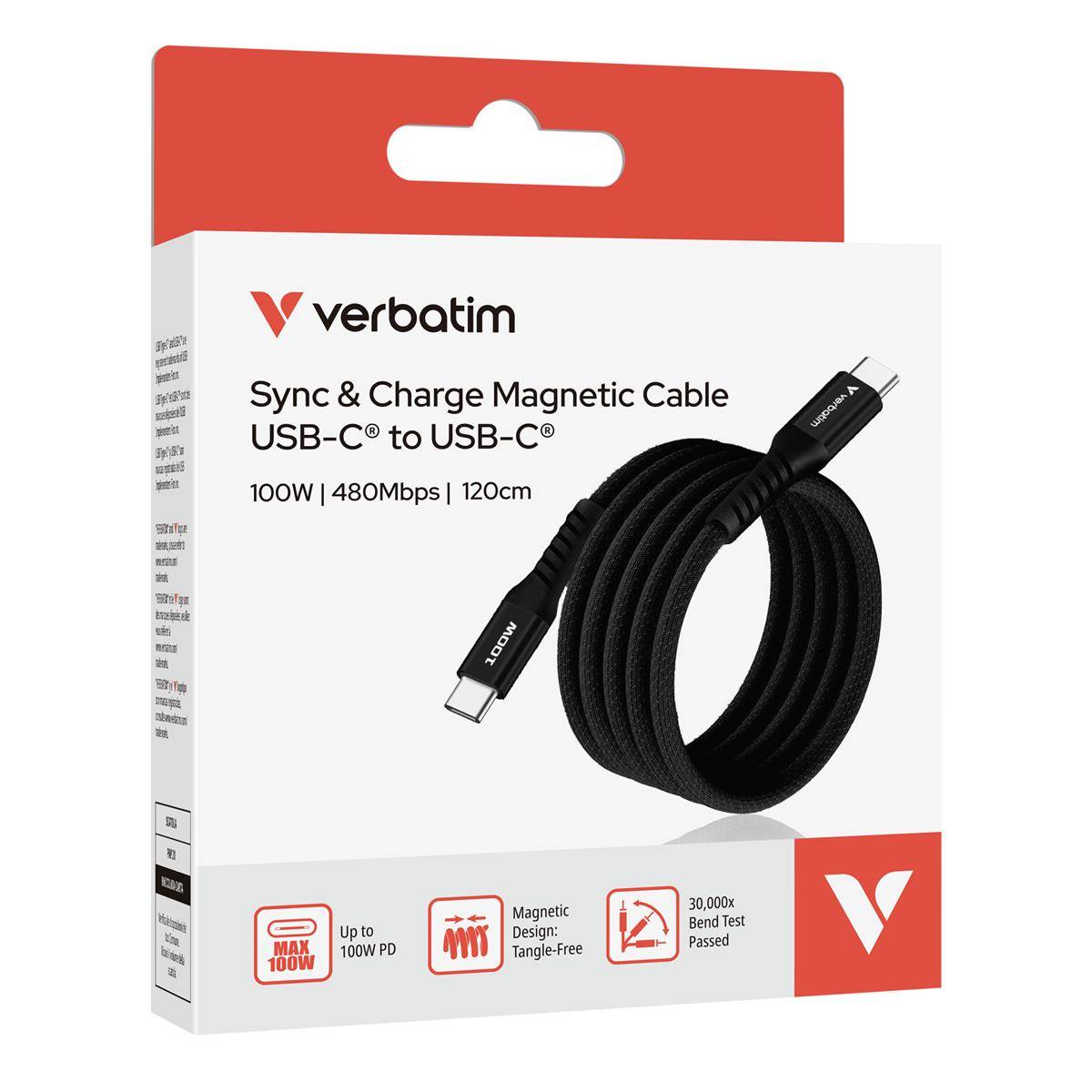 Verbatim 31863 Verbatim Sync & Charge USB-C to USB-C 100W Magn. 120cm Black