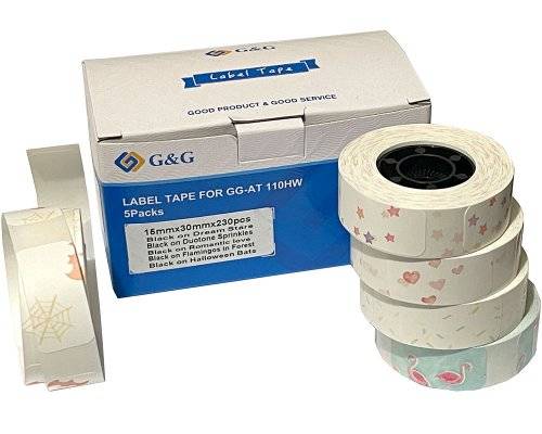 G&G 19683 G&G Etikettenrolle 5er Set mit verschiedenen Muster 15x30mm