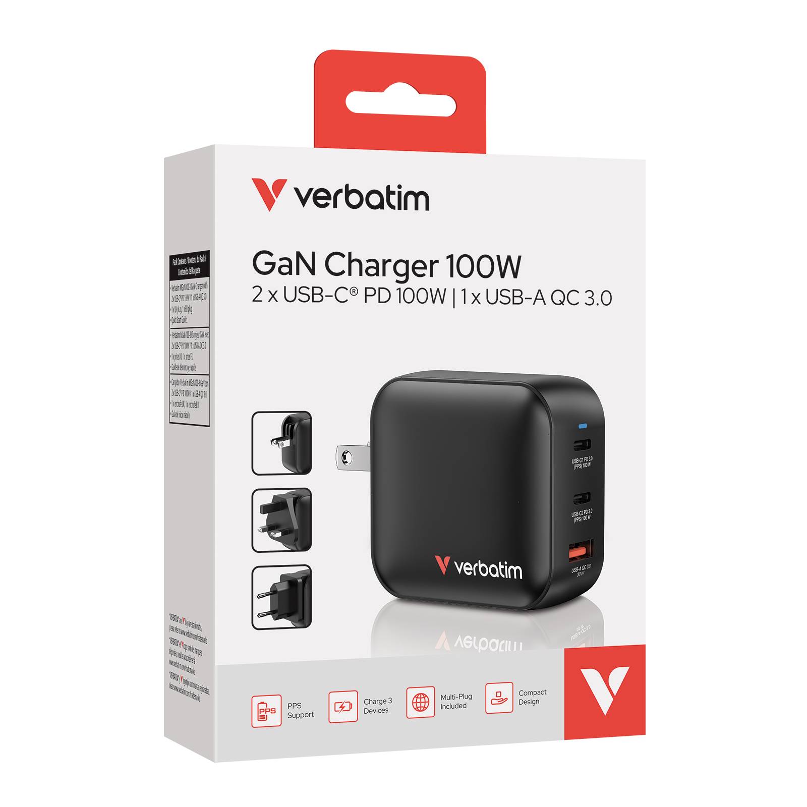 Verbatim 32230 Verbatim Mini GaN Charger 3 Port 100W (EU/UK/US)