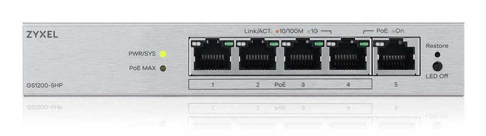 Zyxel GS1200-5HPV3-EU0101F Zyxel GS1200-5HPV3 5-Port Gigabit PoE+ web/smart managed