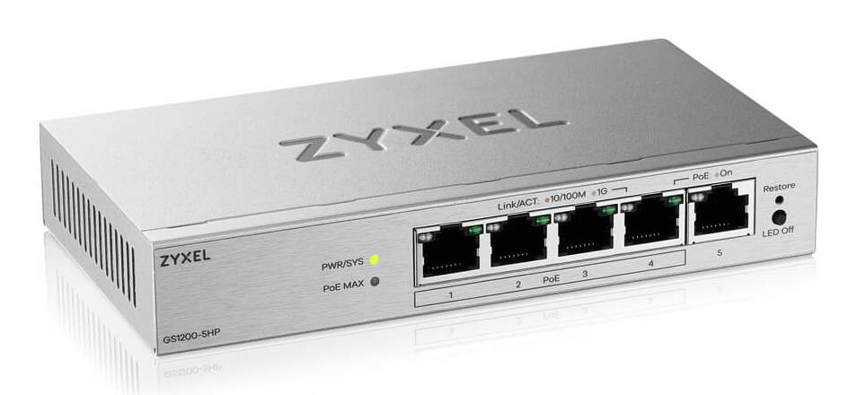 Zyxel GS1200-5HPV3-EU0101F Zyxel GS1200-5HPV3 5-Port Gigabit PoE+ web/smart managed