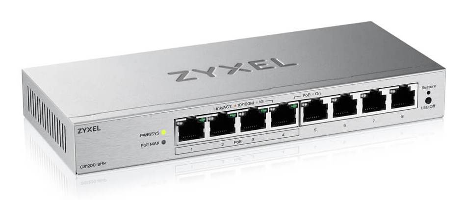 Zyxel GS1200-8HPV3-EU0101F Zyxel GS1200-8HPV3 8-Port Gigabit PoE+ web/smart managed