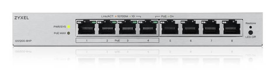 Zyxel GS1200-8HPV3-EU0101F Zyxel GS1200-8HPV3 8-Port Gigabit PoE+ web/smart managed