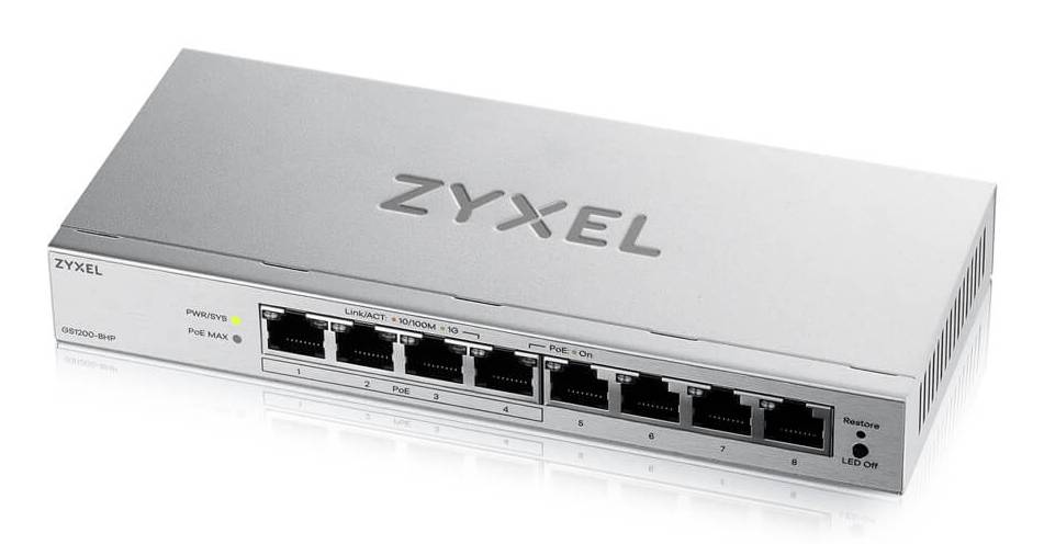 Zyxel GS1200-8HPV3-EU0101F Zyxel GS1200-8HPV3 8-Port Gigabit PoE+ web/smart managed