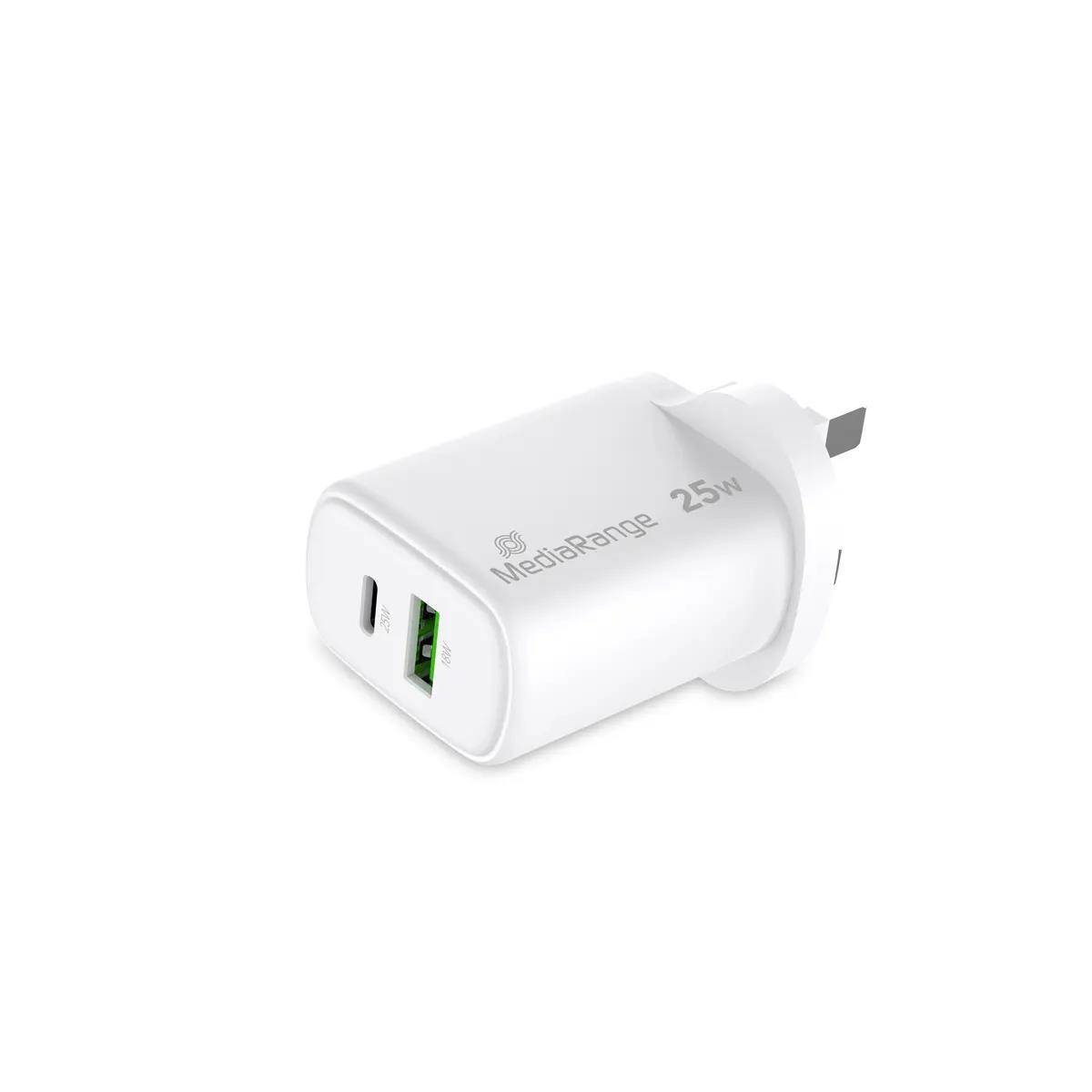 MediaRange MRMA112-UK MediaRange Ladegerät 25W 2-Port 1x USB-A/1x USB-C UK, weiß