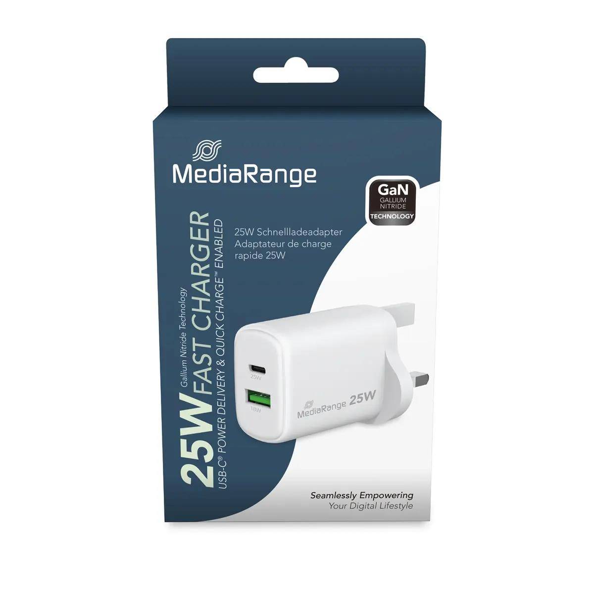 MediaRange MRMA112-UK MediaRange Ladegerät 25W 2-Port 1x USB-A/1x USB-C UK, weiß
