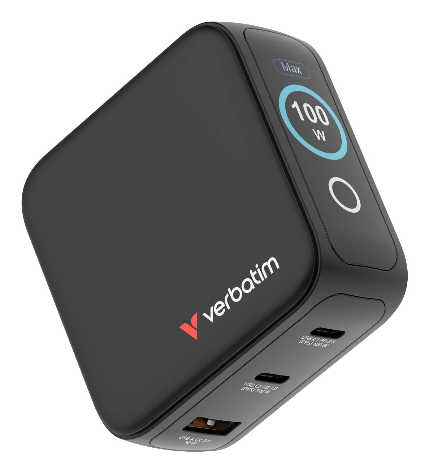Verbatim 30239 Verbatim Mini GaN Charger 3 Port 100W w Display (EU/UK/US)