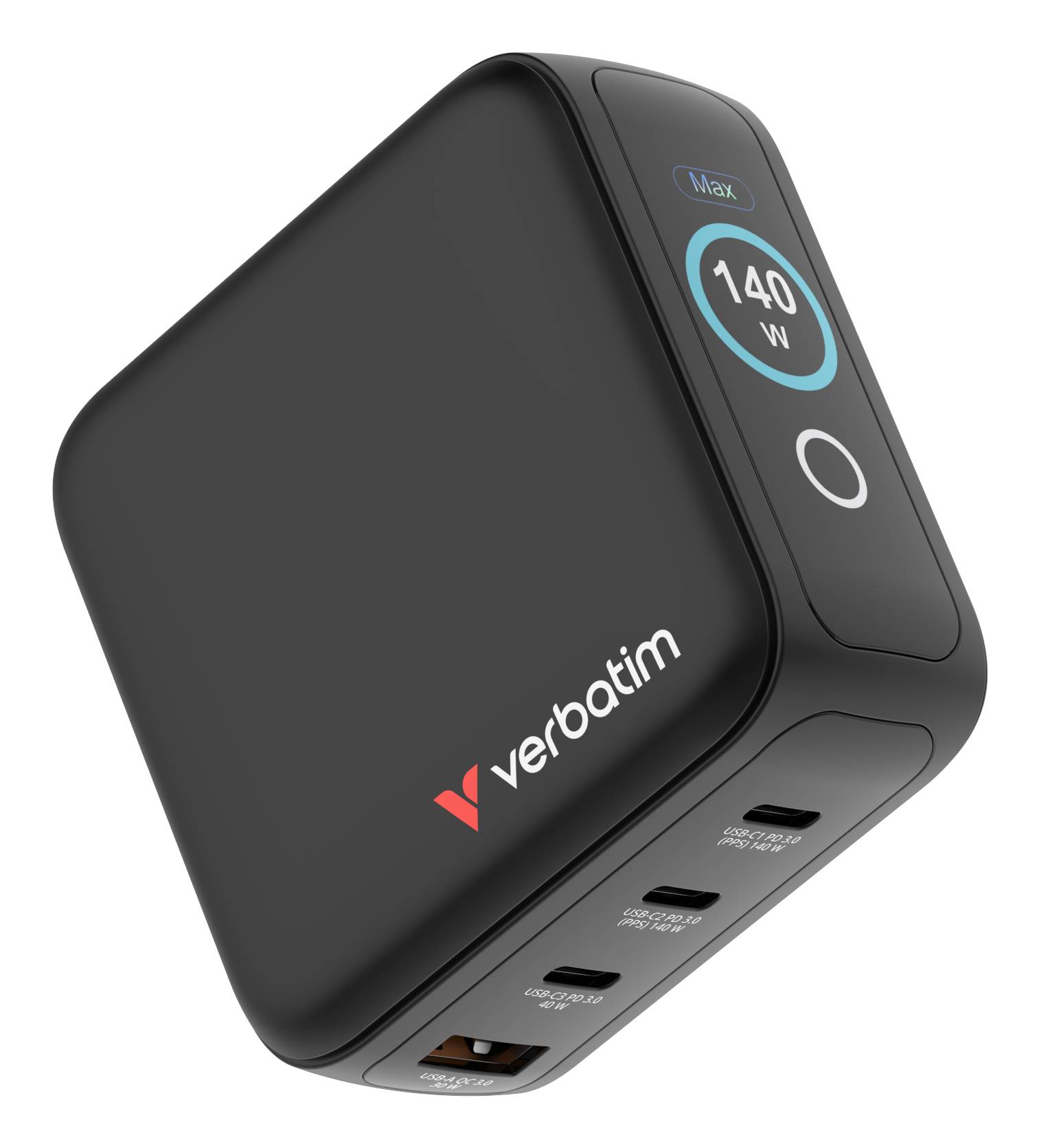 Verbatim 30240 Verbatim Mini GaN Charger 4 Port 140W w Display (EU/UK/US)
