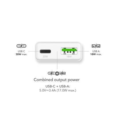 MediaRange MRMA125 MediaRange Ladegerät 30W 2-Port 1x USB-A/1x USB-C GaN, weiß