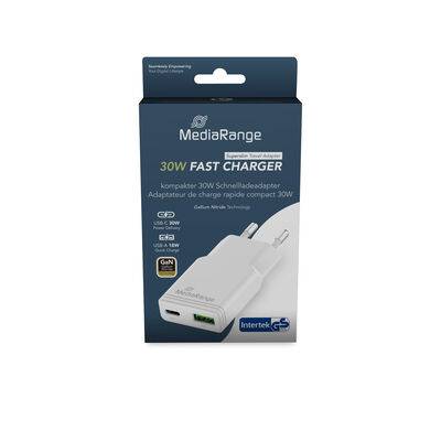 MediaRange MRMA125 MediaRange Ladegerät 30W 2-Port 1x USB-A/1x USB-C GaN, weiß