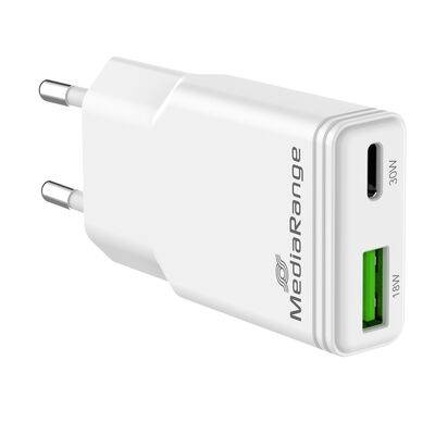 MediaRange MRMA125 MediaRange Ladegerät 30W 2-Port 1x USB-A/1x USB-C GaN, weiß