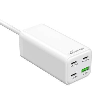 MediaRange MRMA124 MediaRange Ladegerät 100W 4-Port 1x USB-A/3x USB-C GaN, weiß