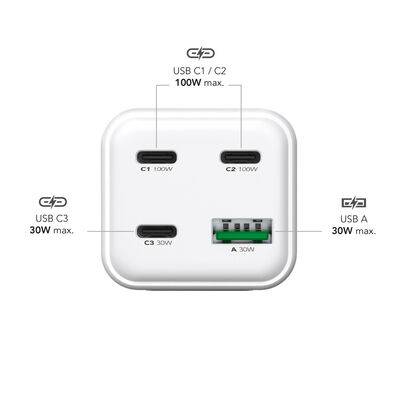 MediaRange MRMA124 MediaRange Ladegerät 100W 4-Port 1x USB-A/3x USB-C GaN, weiß