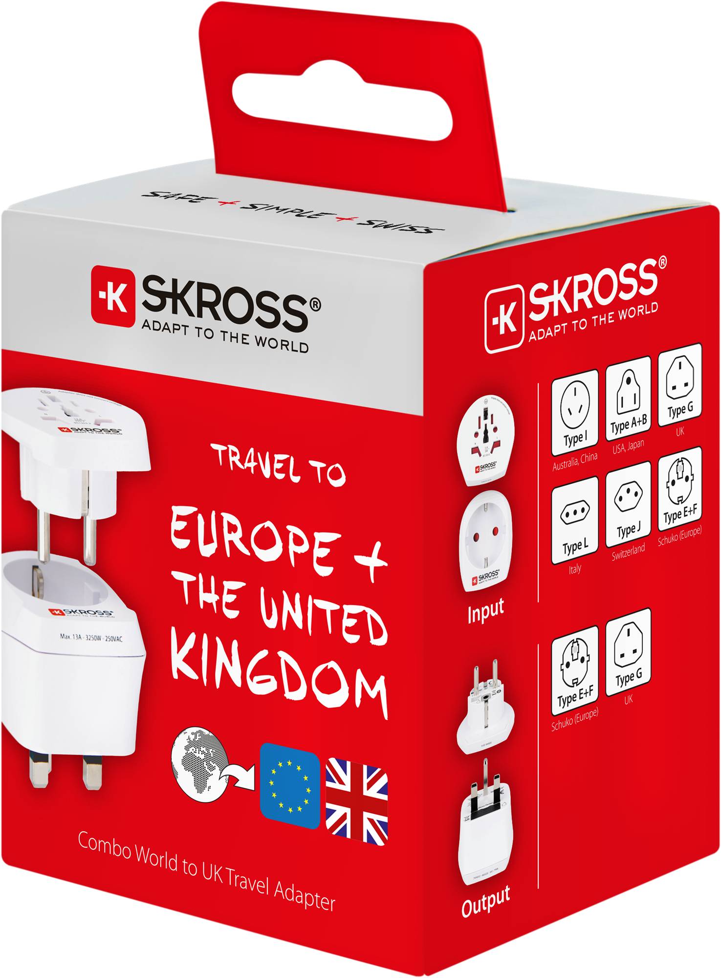 SKROSS 39768 Country Combo Welt auf UK, UK-3-Pin-Stecker (Typ G), Weiß - geeignet für alle geerdeten und ungeerdeten Geräte (2- und 3-polig)