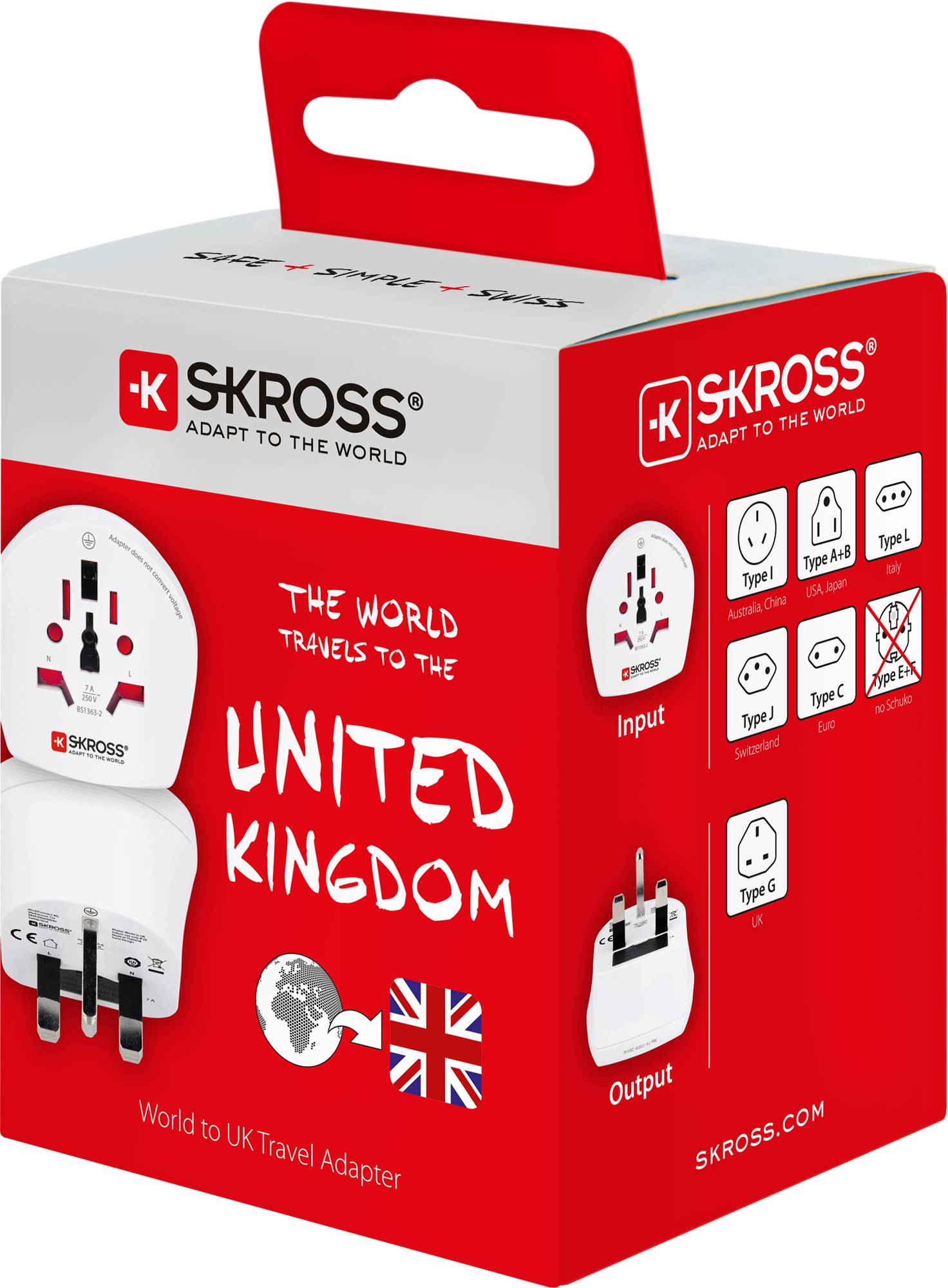 SKROSS 39771 Country Adapter World to UK, Weiß - geeignet für alle geerdeten und ungeerdeten Geräte (2- und 3-pol.)