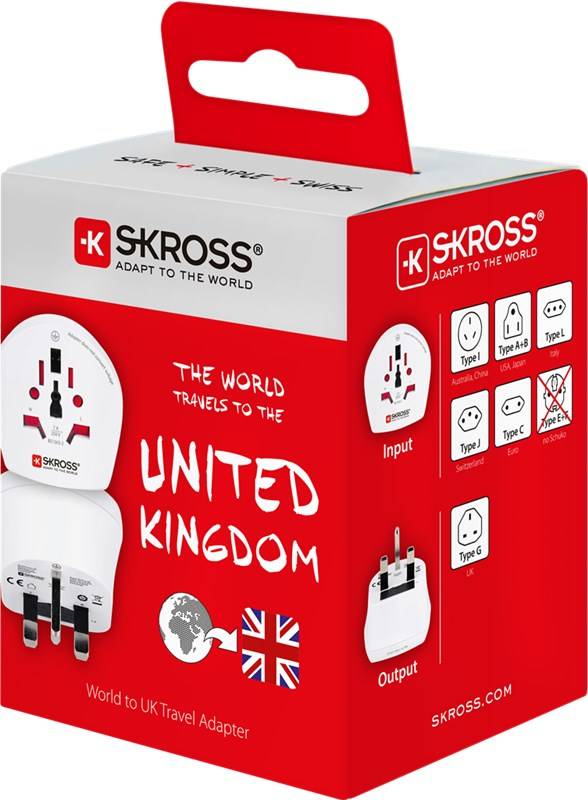 SKROSS 39771 Country Adapter World to UK, Weiß - geeignet für alle geerdeten und ungeerdeten Geräte (2- und 3-pol.)
