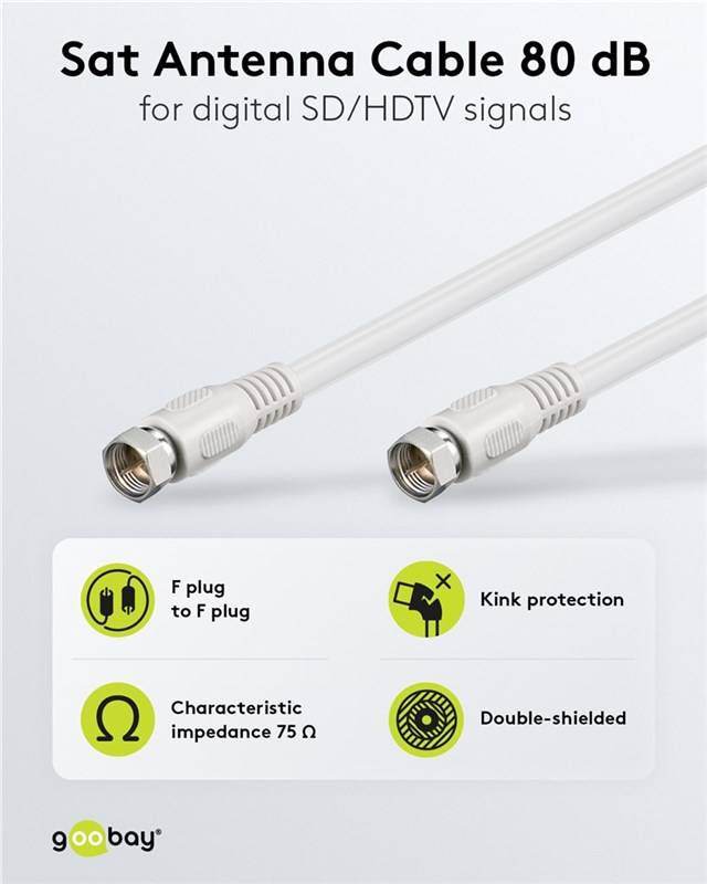 Goobay 27498 SAT-Antennenkabel (80 dB), doppelt geschirmt, 3.5 m, Weiß - F-Stecker > F-Stecker (vollständig geschirmt)