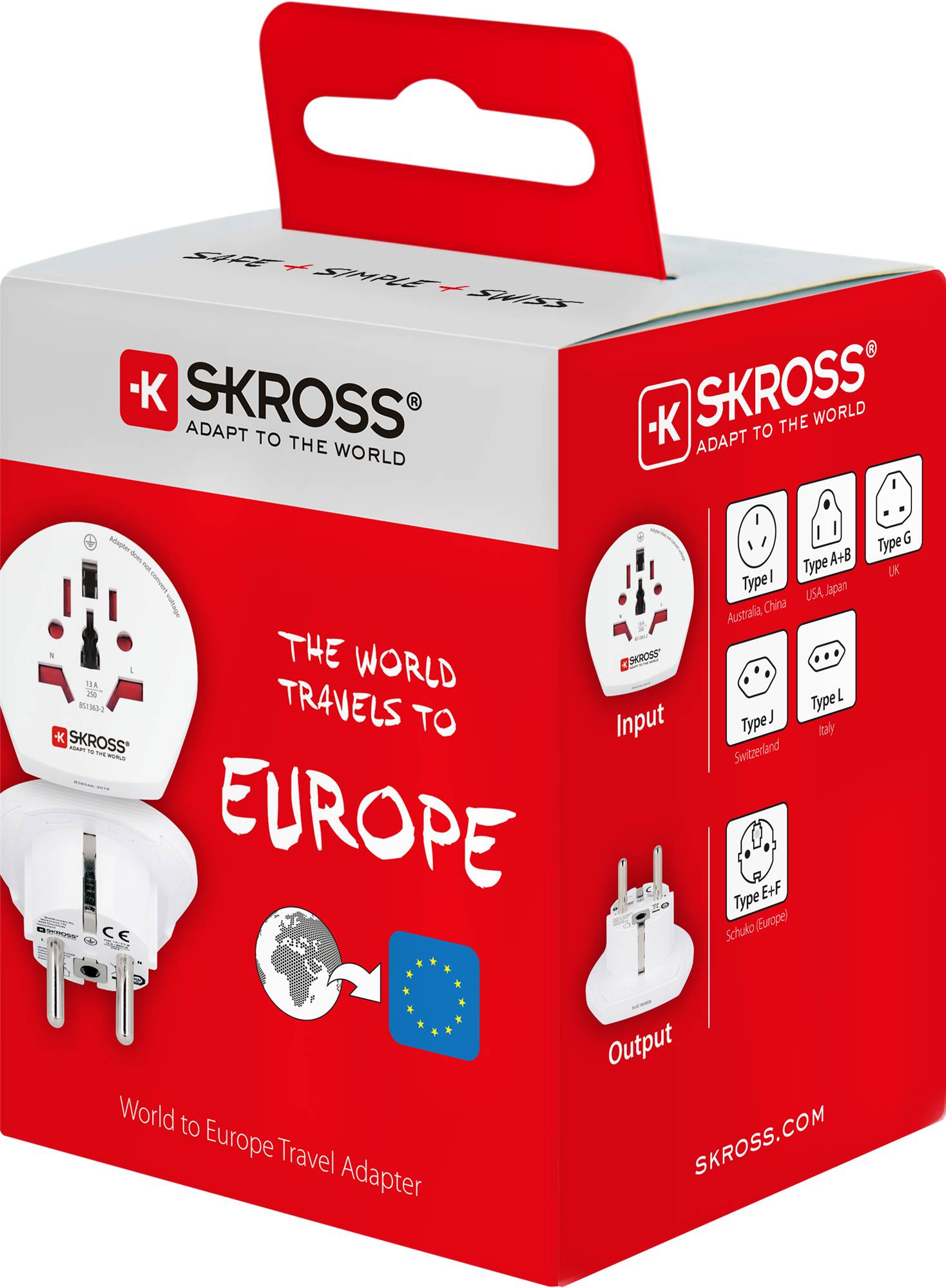 10x SKROSS 39769 Länderadapter Welt auf Europa, Weiß - geeignet für alle geerdeten und ungeerdeten Geräte (2- und 3-polig)